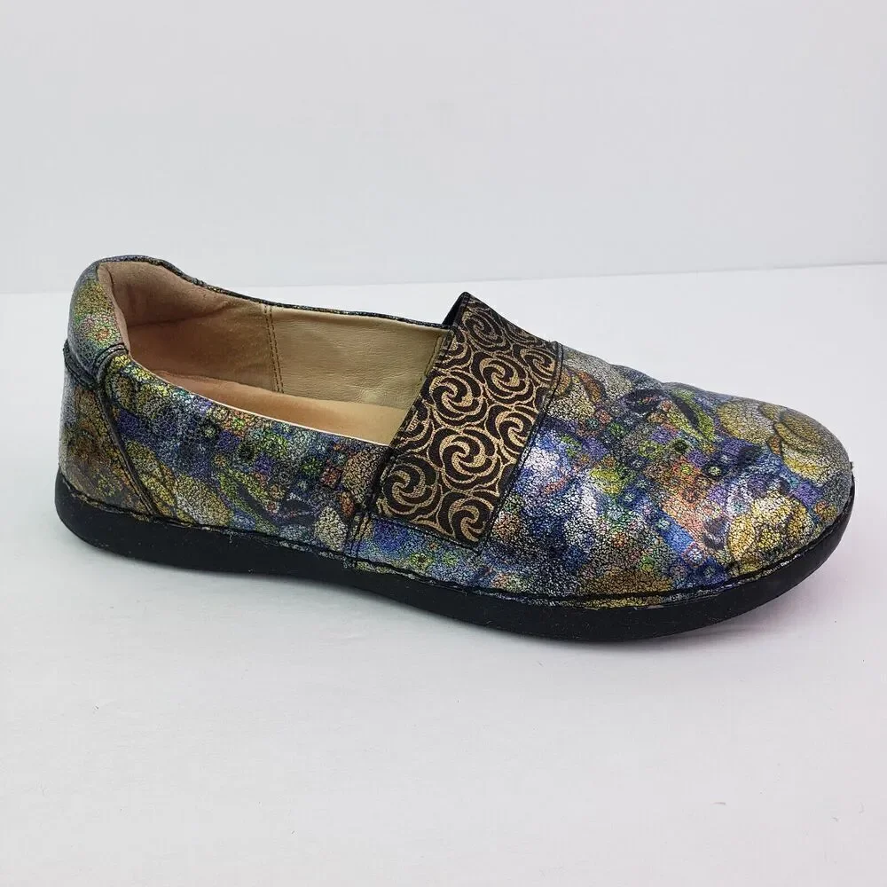 Alegria Glee Gypsy Rose Womens Sz 8-8.5 Floral Metallic Multi Leather Clog Shoes